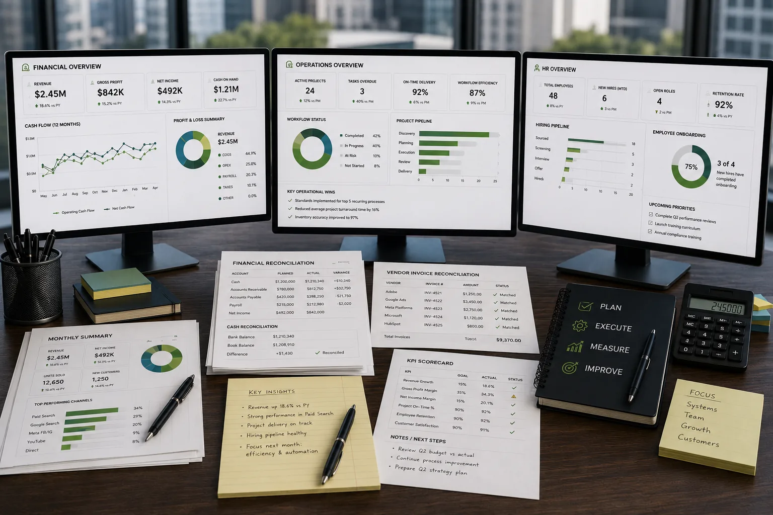 Business management, operations, financial visibility, and practical support