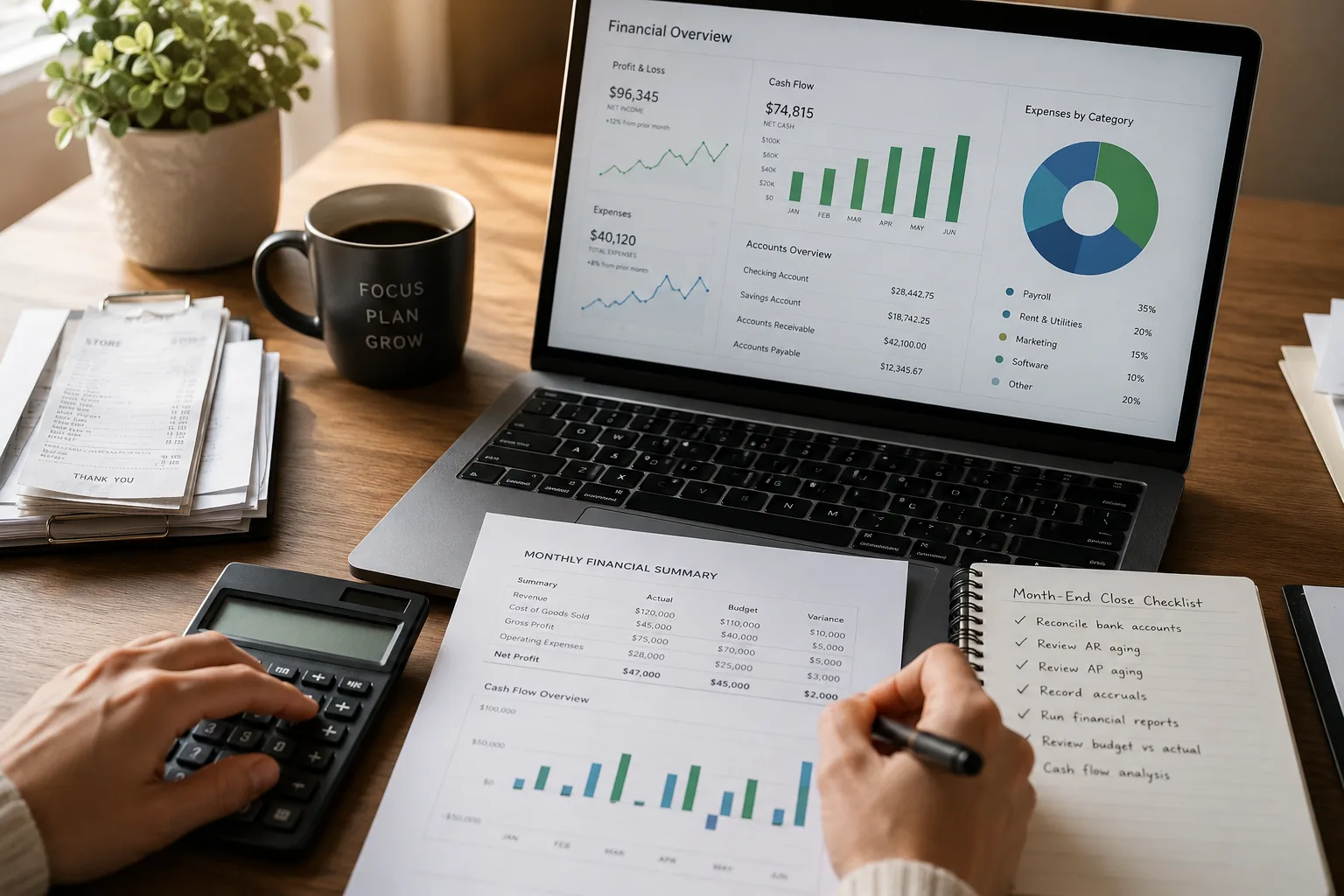 Financial management, bookkeeping, reporting, and cash flow visibility