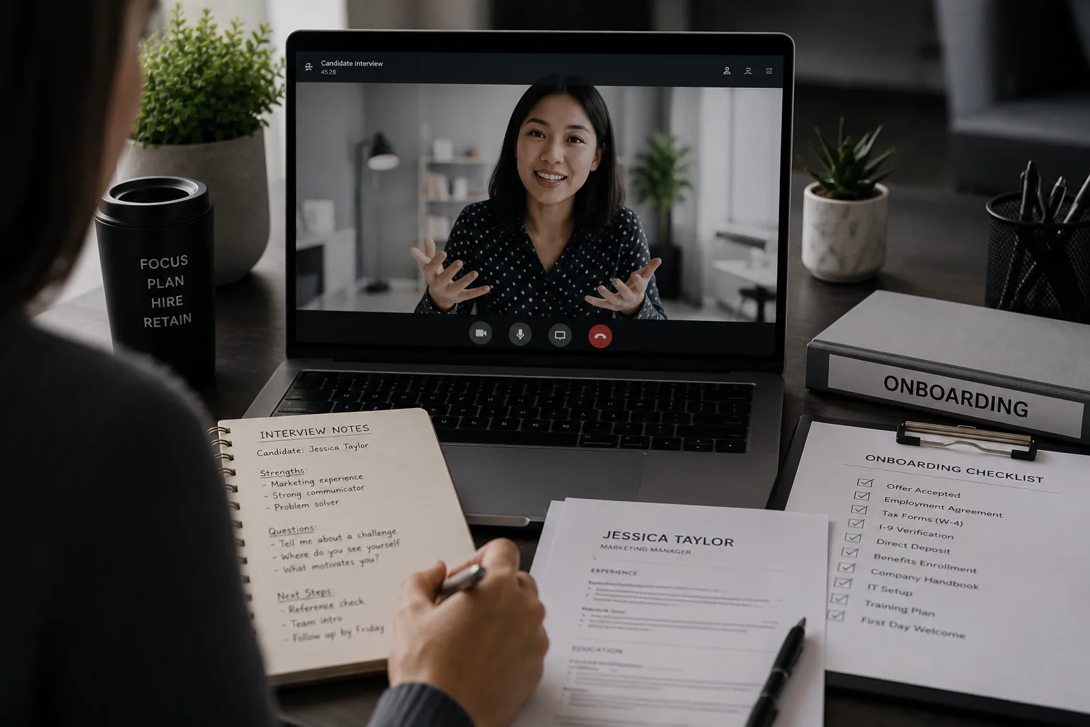 Hiring process, recruiting, interviews, candidate review, and team building