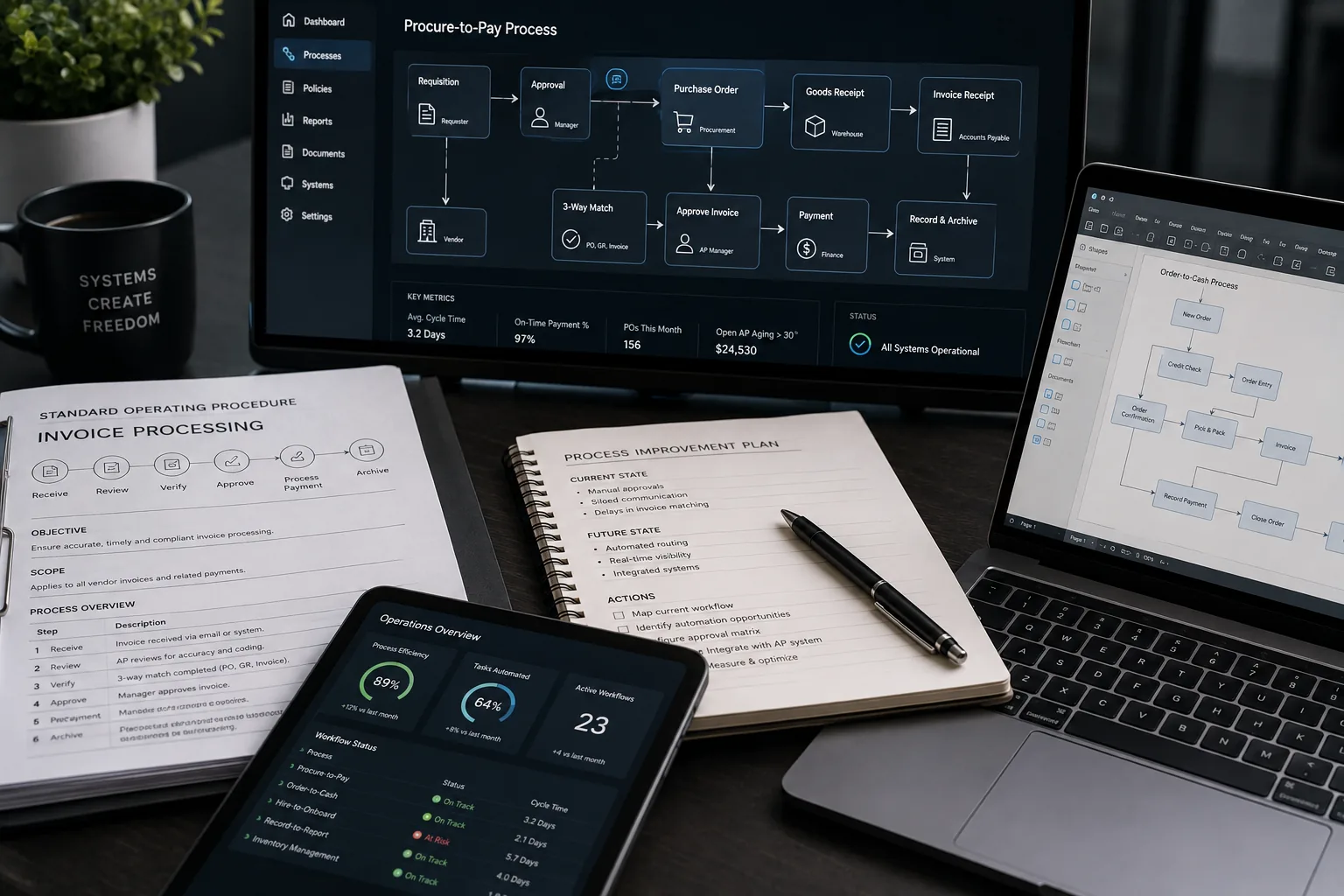 Business workflow and operations systems dashboard